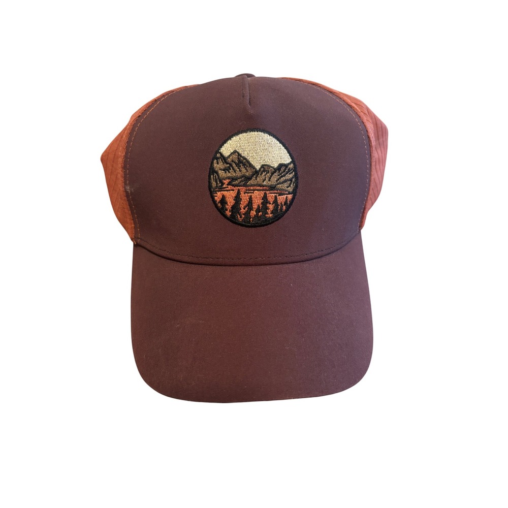 Deacathalon Forclaz Trucker Hat Brown Embroidered Mountain Patch Snapback